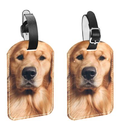 2 Pack Luggage Tags for Suitcase,Golden Retriever Dog,Leather ID Labels Loop Privacy Cover for Travel Bag