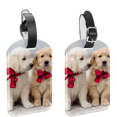 2 Pack Luggage Tags for Suitcase,Golden Retriever Dog Photo,Leather ID Labels Loop Privacy Cover for Travel Bag