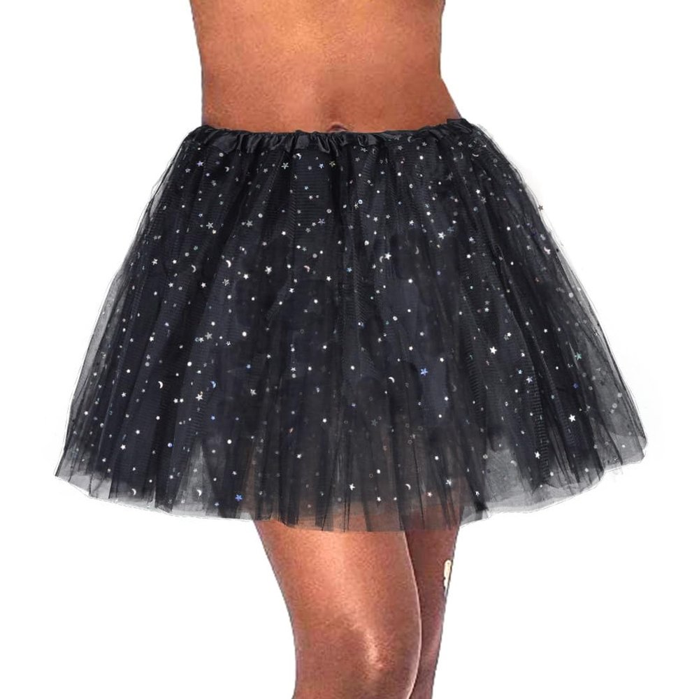 Dmaiy Tutus for Women Adult Layered Tulle Tutu Skirt Elastic Running Dance Skirts for Party Festival Costumes (Black)