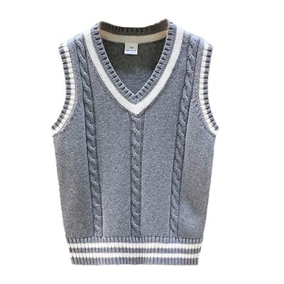 Agoky Kids Boys Knitted Sweater Vest V Neck School Uniform Pullover Knitwear Spring Autumn Outfit Grey Ribbed 2-3 Years