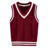 Agoky Kids Boys Knitted Sweater Vest V Neck School Uniform Pullover Knitwear Spring Autumn Outfit Burgundy Ribbed 2-3 Years view 1