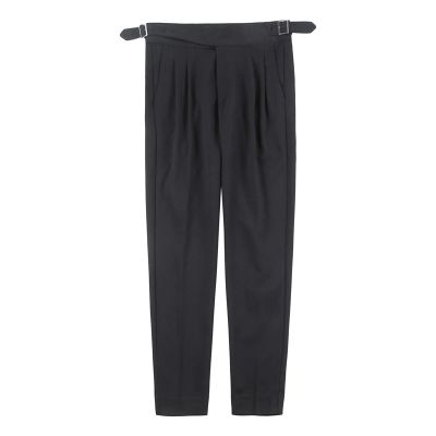 DGHM-JLMY Men Fold Pleated Crop Suit Pants Casual Comfortable High Waist Trousers Work Office Business Trousers with Pockets (Black,29)
