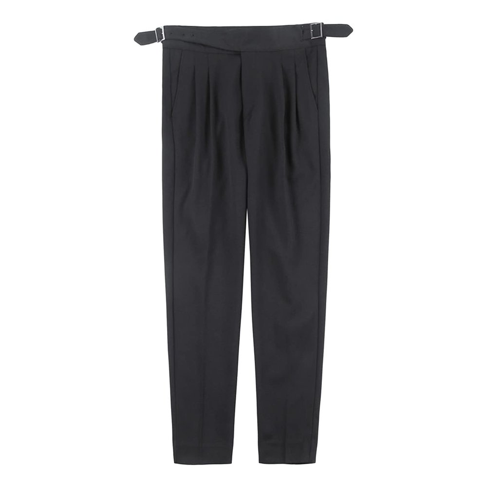 DGHM-JLMY Men Fold Pleated Crop Suit Pants Casual Comfortable High Waist Trousers Work Office Business Trousers with Pockets (Black,29)