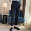 DGHM-JLMY Men Fold Pleated Crop Suit Pants Casual Comfortable High Waist Trousers Work Office Business Trousers with Pockets (Black,29) view 2