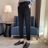 DGHM-JLMY Men Fold Pleated Crop Suit Pants Casual Comfortable High Waist Trousers Work Office Business Trousers with Pockets (Black,29) view 3