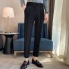 DGHM-JLMY Men Fold Pleated Crop Suit Pants Casual Comfortable High Waist Trousers Work Office Business Trousers with Pockets (Black,29) view 4