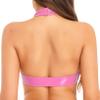 ACSUSS Women's Wetlook PVC Leather Mock Neck Zipper Vest Crop Top Exotic Clubwear Hot Pink A Large view 3