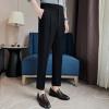 Men Summer Slim Casual Trousers Stretchy Slim Fit Slacks Tapered Trousers Classic Fit Flat Front Dress Pants (Black,29) view 3