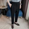 Men Summer Slim Casual Trousers Stretchy Slim Fit Slacks Tapered Trousers Classic Fit Flat Front Dress Pants (Black,29) view 4