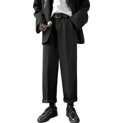 Men's Loose Straight Casual Trousers Solid Color Texture Mopping Trousers Straight Spring Men's Long Stilt Pants (Black,Medium)