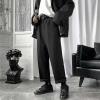 Men's Loose Straight Casual Trousers Solid Color Texture Mopping Trousers Straight Spring Men's Long Stilt Pants (Black,Medium) view 2