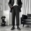 Men's Loose Straight Casual Trousers Solid Color Texture Mopping Trousers Straight Spring Men's Long Stilt Pants (Black,Medium) view 3