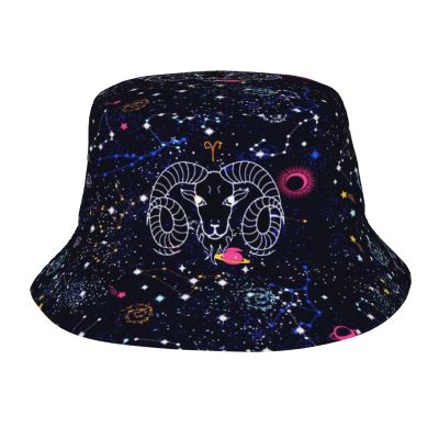Aries Zodiac Star Bucket Hat for Women Men,Galaxy Print Fisherman Cap Packable Trendy Lightweight Summer Travel Beach Sun Hats for Outdoor Headwear, Unisex