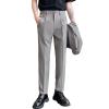 Men's Fashion British Slim Casual Suit Pants Stretch Fit Skinny Pants Classic Fit Flat Front Dress Pants (Grey,Medium) view 1