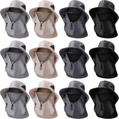 12 Pcs Fishing Sun Hat for Men Women Wide Brim UV Sun Protection Cap Summer Outdoor Hiking Hat with Neck and Face Flap for Adults, 4 Colors