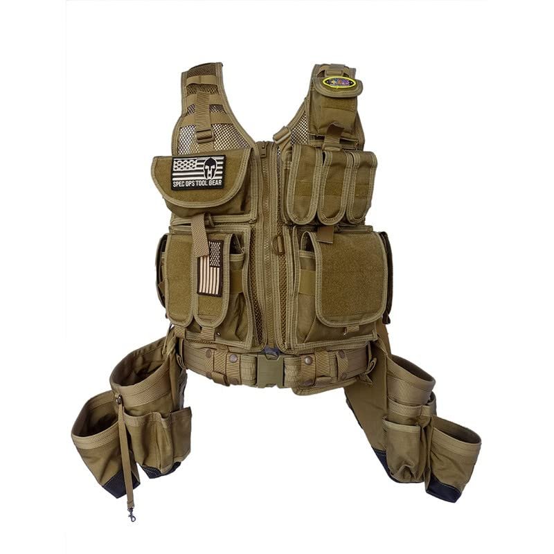 Spec Ops Tool Gear SF-18 Charlie 2.0 Tactical Tool Vest & Belt Modular MOLLE Work Vest with Multi-Pouches, Lightweight, Weight-Dispersing | Medium | Coyote Tan