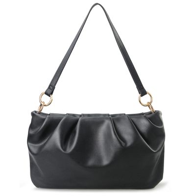 Women Ruched Shoulder Handbag Cloud Pouch Hobo Bag Convertible Clutch Soft Vegan Leather Cross body Bag (Black)
