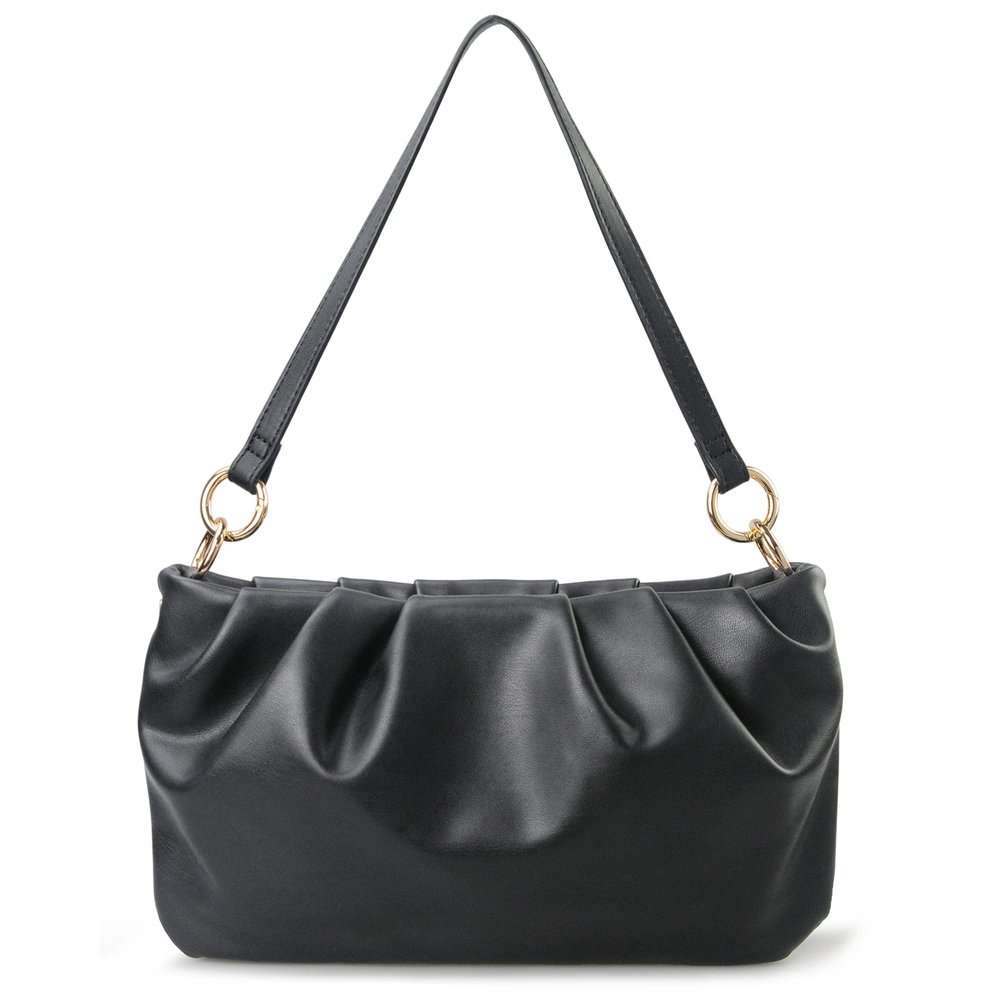 Women Ruched Shoulder Handbag Cloud Pouch Hobo Bag Convertible Clutch Soft Vegan Leather Cross body Bag (Black)