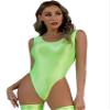 ACSUSS Womens Glossy Bodysuit Pool Party Swimsuit High Cut Sleeveless Leotard for Sports Workout Yoga Fluorescent Green Medium view 1