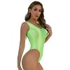 ACSUSS Womens Glossy Bodysuit Pool Party Swimsuit High Cut Sleeveless Leotard for Sports Workout Yoga Fluorescent Green Medium view 2