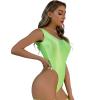 ACSUSS Womens Glossy Bodysuit Pool Party Swimsuit High Cut Sleeveless Leotard for Sports Workout Yoga Fluorescent Green Medium view 3