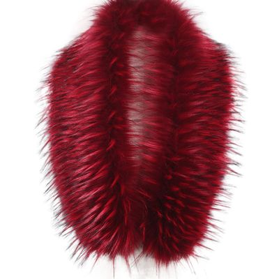 homeemoh Faux Fur Hood Trim Replacement with Buttons, Faux Fur Neck Collar Winter Fluffy Shawls and Wraps for Women,55cm/21.65",Wine Red Jacquard