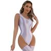 ACSUSS Womens Glossy Bodysuit Pool Party Swimsuit High Cut Sleeveless Leotard for Sports Workout Yoga Light Purple Medium view 3