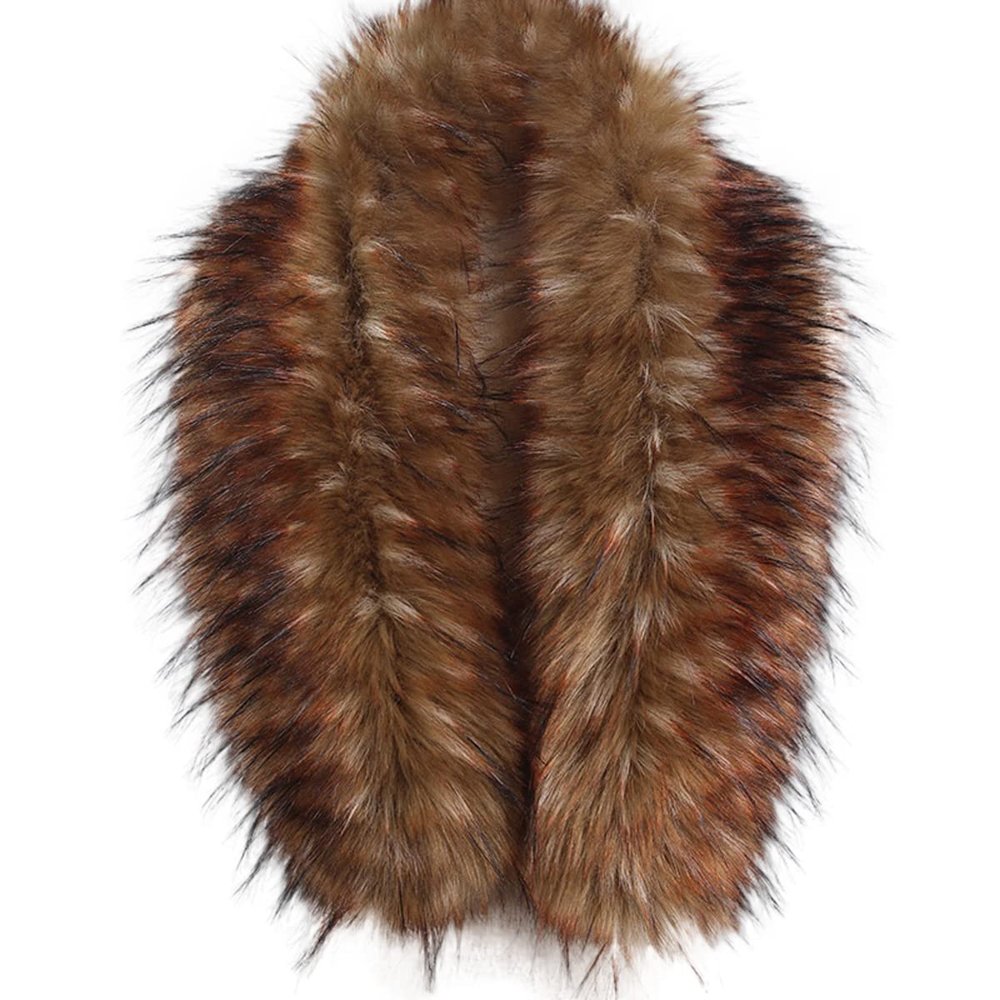 homeemoh Faux Fur Trim for Hood Replacement, Women's Faux Fur Collar Scarf Neck Collar Replacement for Winter Jacket Coat,50cm/19.68",Russet Jacquard
