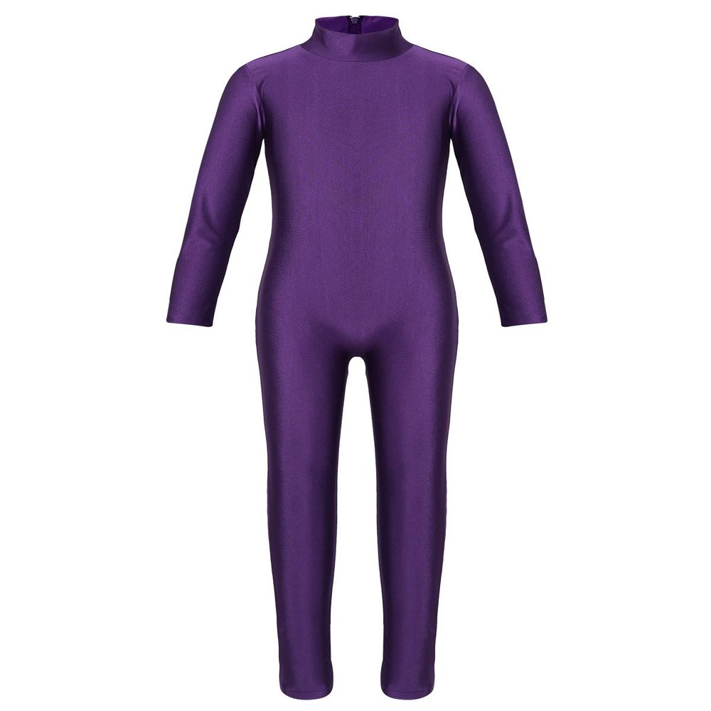 YOOJIA Kids Girls Long Sleeve Full Body Dance Laotard Unitard Gymnastics Ballet Dance Bodysuit Spandex Zentai Jumpsuit Purple 13-14