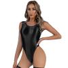 ACSUSS Womens Glossy Bodysuit Pool Party Swimsuit High Cut Sleeveless Leotard for Sports Workout Yoga Black X-Large view 4