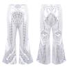 LiiYii Big Girls Boys Hip Hop Modern Jazz Flared Pants Street Dance Trousers Competition Shiny Sequins Pants Silver 13-14 Years view 1