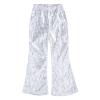 LiiYii Big Girls Boys Hip Hop Modern Jazz Flared Pants Street Dance Trousers Competition Shiny Sequins Pants Silver 13-14 Years view 2