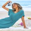Ekouaer Women's Cover Up Short Sleeve Beachwear Coverups Loose V-Neck Bikini Beach Tunic Top view 2