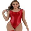 ACSUSS Womens Glossy Bodysuit Pool Party Swimsuit High Cut Sleeveless Leotard for Sports Workout Yoga Red X-Large view 1