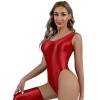 ACSUSS Womens Glossy Bodysuit Pool Party Swimsuit High Cut Sleeveless Leotard for Sports Workout Yoga Red X-Large view 3