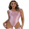 ACSUSS Womens Glossy Bodysuit Pool Party Swimsuit High Cut Sleeveless Leotard for Sports Workout Yoga Pink X-Large view 1