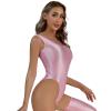 ACSUSS Womens Glossy Bodysuit Pool Party Swimsuit High Cut Sleeveless Leotard for Sports Workout Yoga Pink X-Large view 3