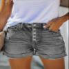 HUUSA Juniors Casual Summer Mid Waist Stretchy Denim Jean Shorts Fashion Soft Button Fly Rolled Hem Distressed Ripped Short Jeans for Women Outfit Bottom Gray 2XL view 4
