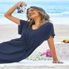 Ekouaer Womens Cover Up Short Sleeve Beachwear Coverups Loose V-Neck Bikini Beach Tunic Top view 2