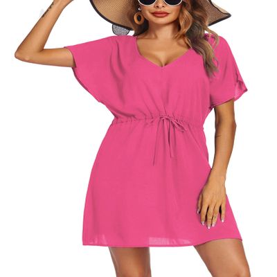 Ekouaer Women's Cover Up Short Sleeve Beachwear Coverups Loose V-Neck Bikini Beach Tunic Top