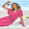 Ekouaer Women's Cover Up Short Sleeve Beachwear Coverups Loose V-Neck Bikini Beach Tunic Top view 2