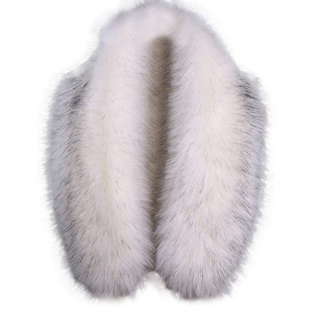 homeemoh Faux Fur Trim for Hood Replacement, Women's Faux Fur Collar Scarf Neck Collar Replacement for Winter Jacket Coat,80cm/31.5'',Milk White Black Tip Fox