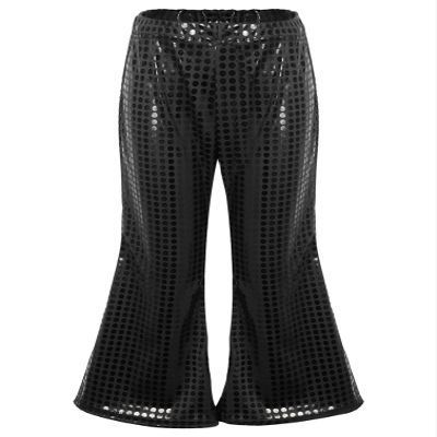 Agoky Kids Girls Sparkly Sequins Dance Pants Wide Leg Bell Bottoms Flared Trousers Hip Hop Jazz Disco Performance Costume Black 2-3 Years