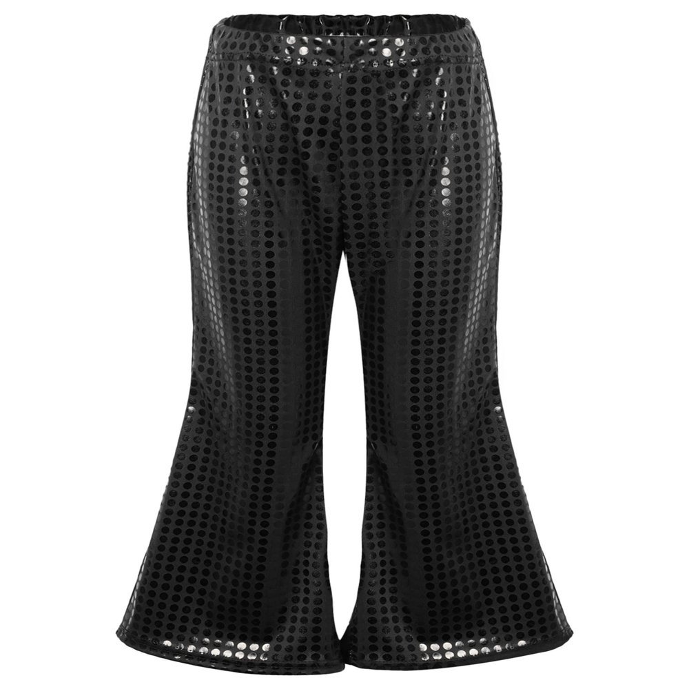 Agoky Kids Girls Sparkly Sequins Dance Pants Wide Leg Bell Bottoms Flared Trousers Hip Hop Jazz Disco Performance Costume Black 2-3 Years