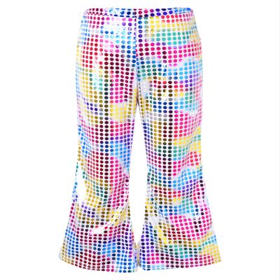 Agoky Kids Girls Sparkly Sequins Dance Pants Wide Leg Bell Bottoms Flared Trousers Hip Hop Jazz Disco Performance Costume Colorful 13-14 Years