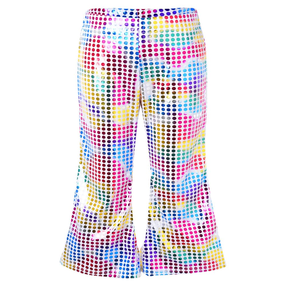 Agoky Kids Girls Sparkly Sequins Dance Pants Wide Leg Bell Bottoms Flared Trousers Hip Hop Jazz Disco Performance Costume Colorful 13-14 Years
