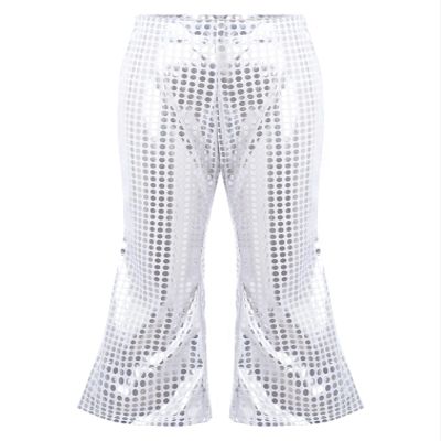 Agoky Kids Girls Sparkly Sequins Dance Pants Wide Leg Bell Bottoms Flared Trousers Hip Hop Jazz Disco Performance Costume Silver 6-7 Years
