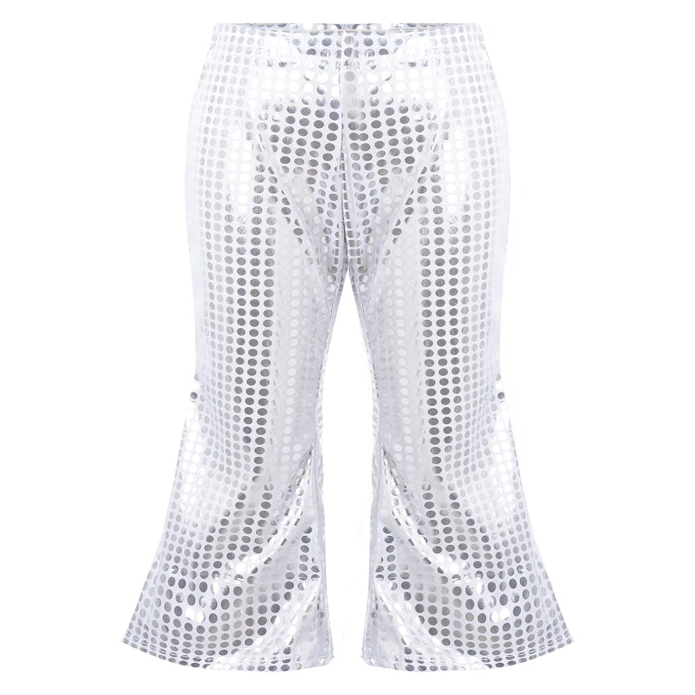 Agoky Kids Girls Sparkly Sequins Dance Pants Wide Leg Bell Bottoms Flared Trousers Hip Hop Jazz Disco Performance Costume Silver 6-7 Years