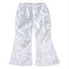 Agoky Kids Girls Sparkly Sequins Dance Pants Wide Leg Bell Bottoms Flared Trousers Hip Hop Jazz Disco Performance Costume Silver 6-7 Years view 3