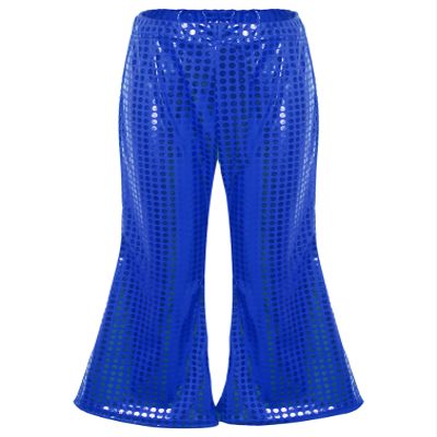 Agoky Kids Girls Sparkly Sequins Dance Pants Wide Leg Bell Bottoms Flared Trousers Hip Hop Jazz Disco Performance Costume Royal Blue 11-12 Years